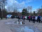Vesilammikot lähtöpaikalla Hiun kentällä kielivät edellisen päivän keljusta kelistä.